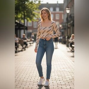 Adidas Women's Beige Sparkle Cropped Long Sleeve T-Shirt Size S